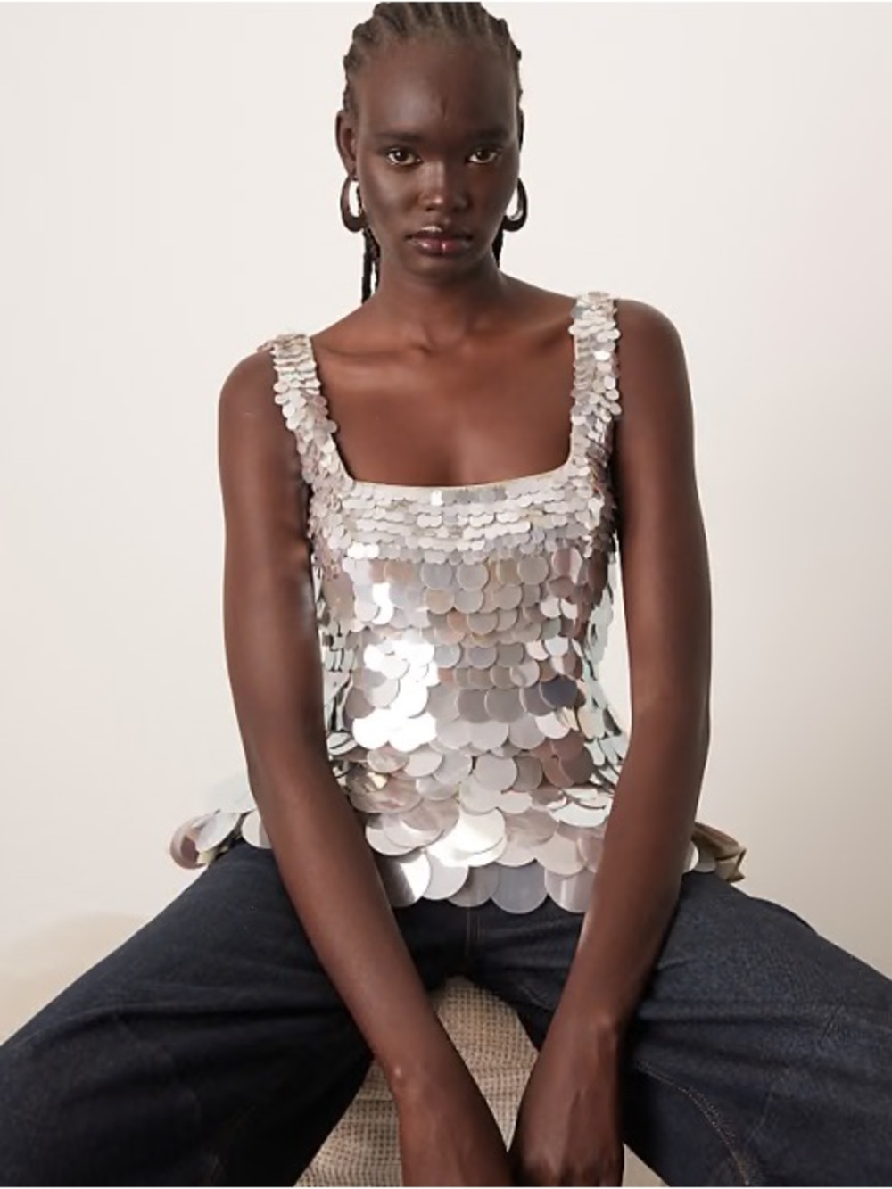 Not selling!!!! Please help this girl find ASOS arrange Silver Sequin Tank Top